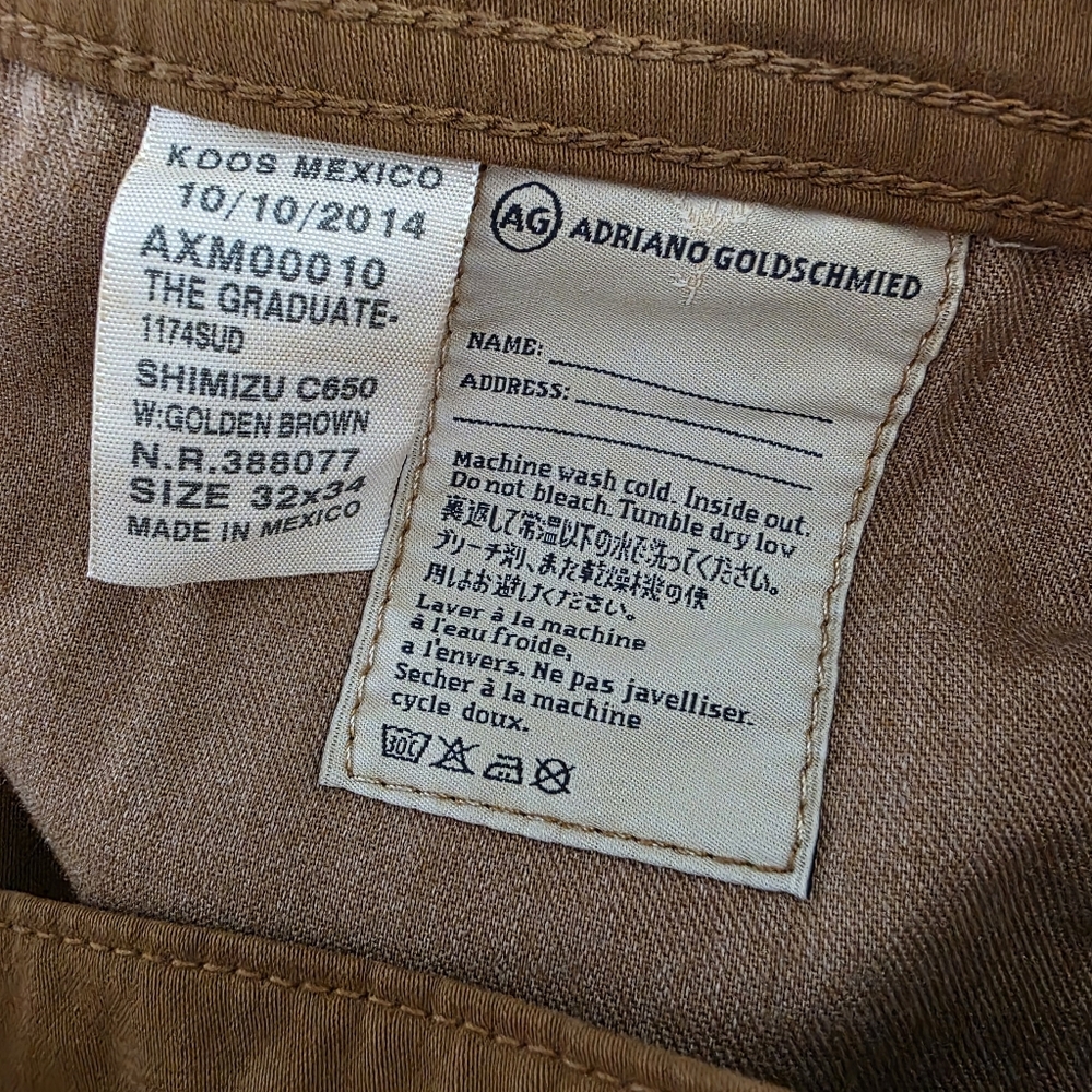 Adriano Goldschmied The Graduate Tailored Leg Pant in Golden Brown Sz 32X34 NEW - Picture 10 of 11